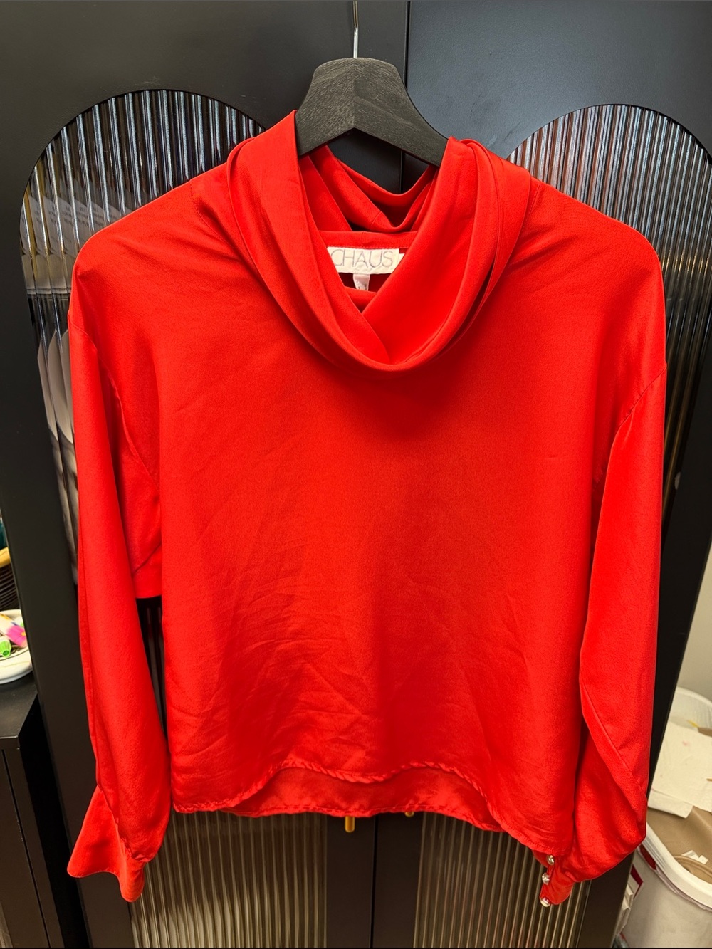 Chaus Women's Bright Red Cowl Neck Lightweight Sweater